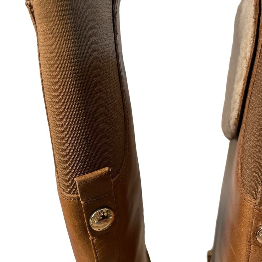 NWT Michael Kors Boots 7M Whitaker Tall Leather Zip Faux Shear Foldable Caramel - Picture 7 of 8